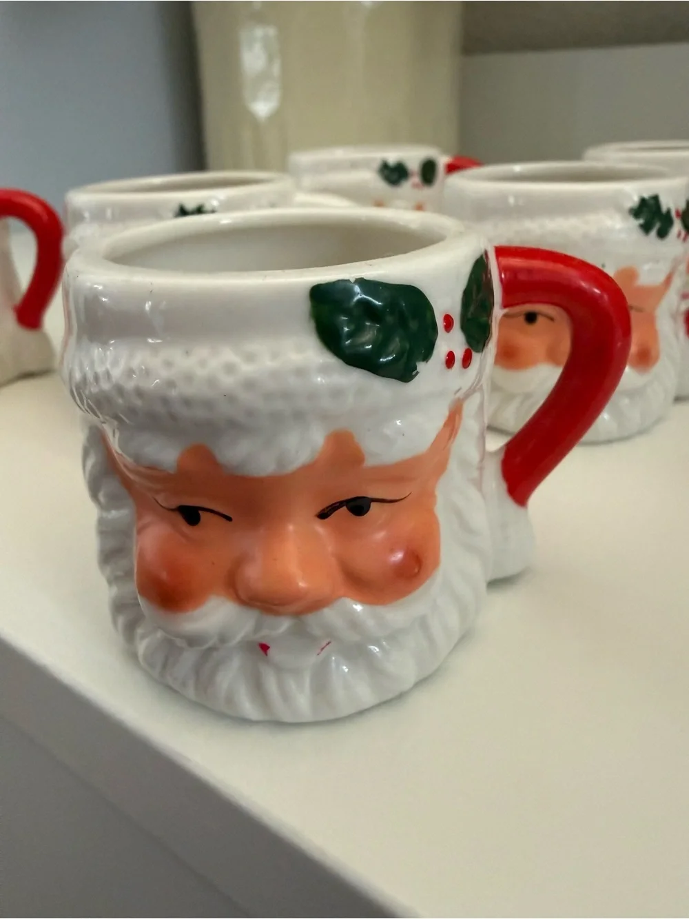 Festive Santa Face Mini Ceramic Espresso Mugs - Set of 6